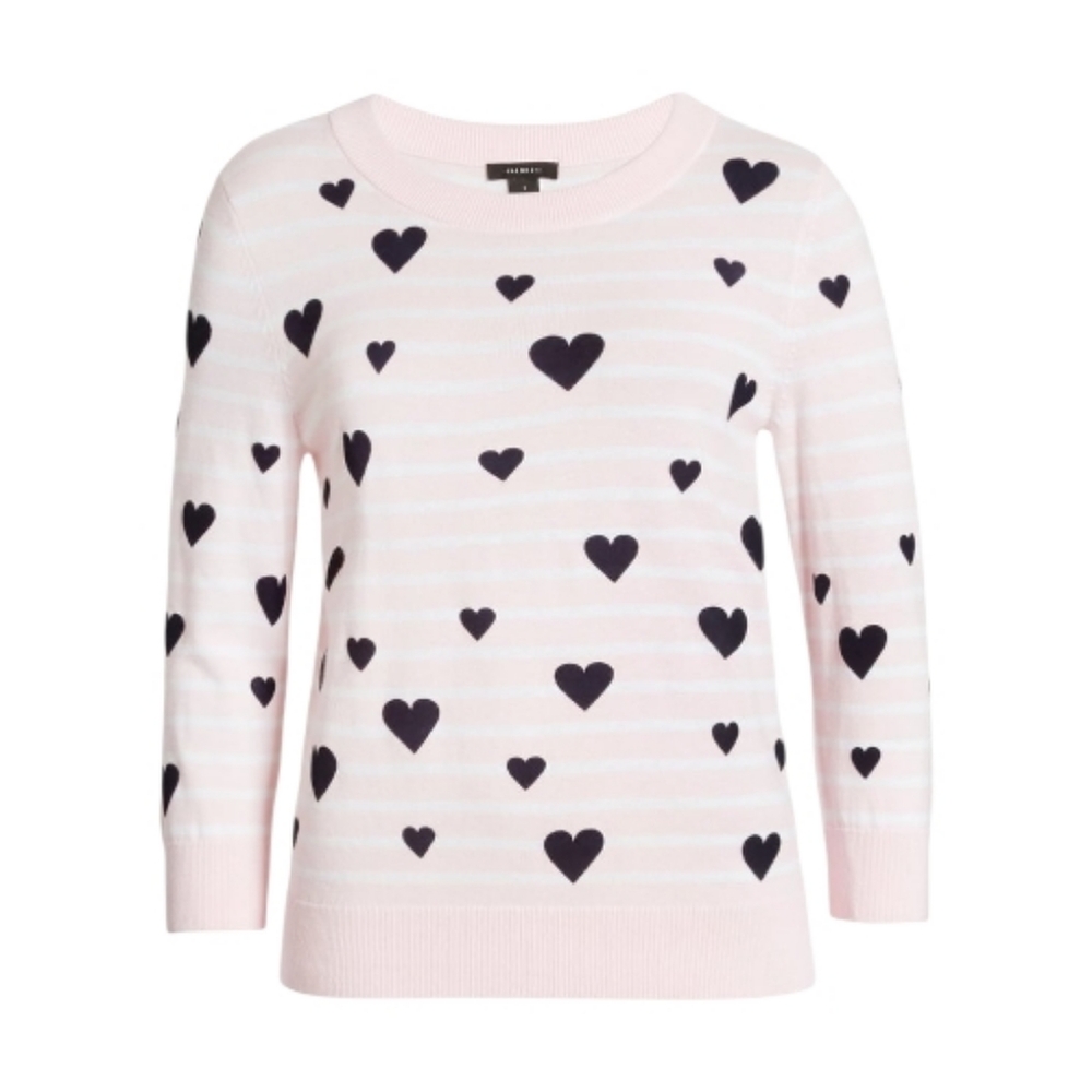 Hallogen x Atlantic Pacific Sweater Size 1 Large Pink White Navy Hearts
